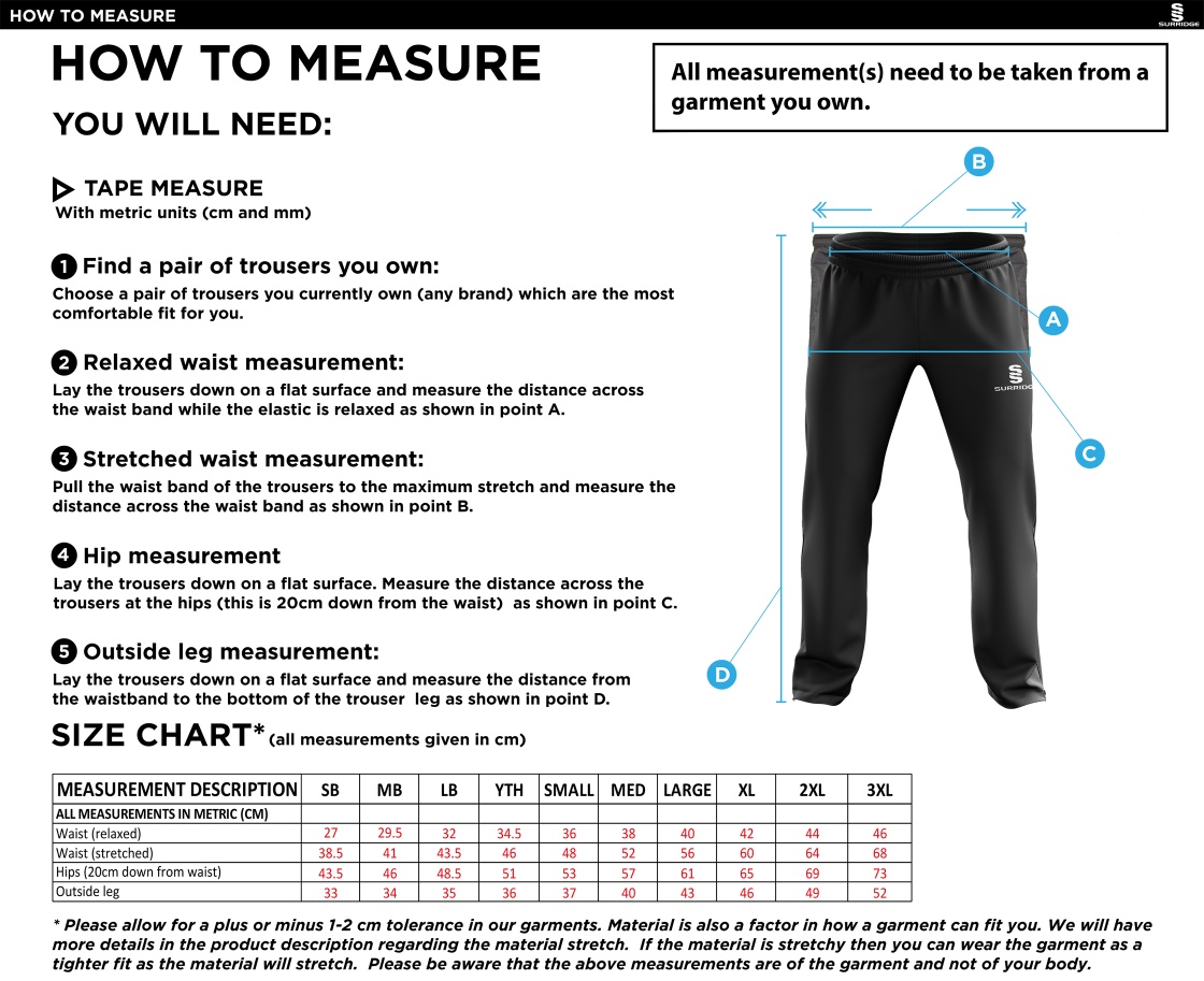 Tiffin Touring Society - Ripstop Track Pants - Size Guide