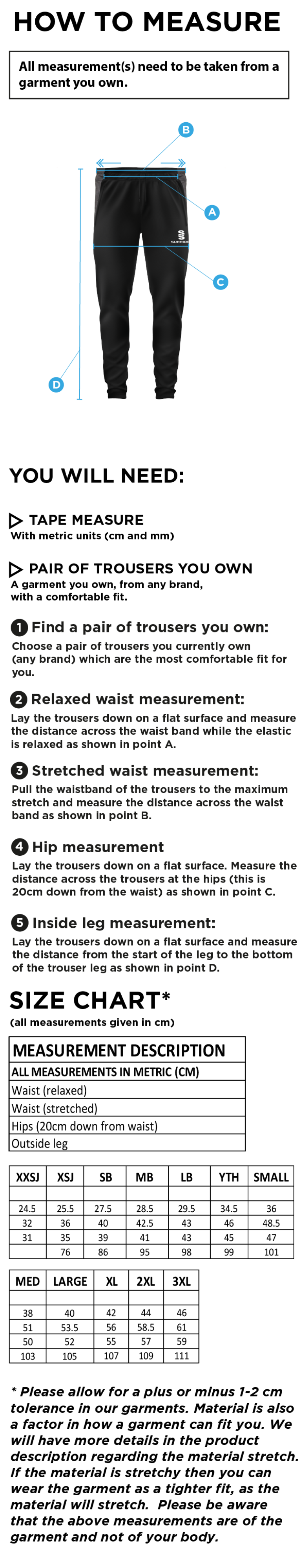 Tiffin Touring Society Tek Pants - Size Guide