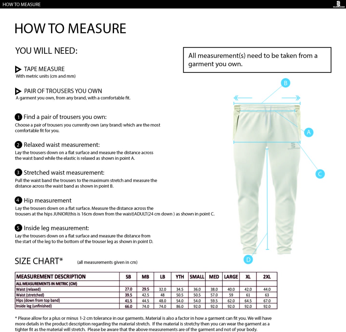 TIFFIN TOURING SOCIETY WHITE PLAYING TROUSERS - Size Guide