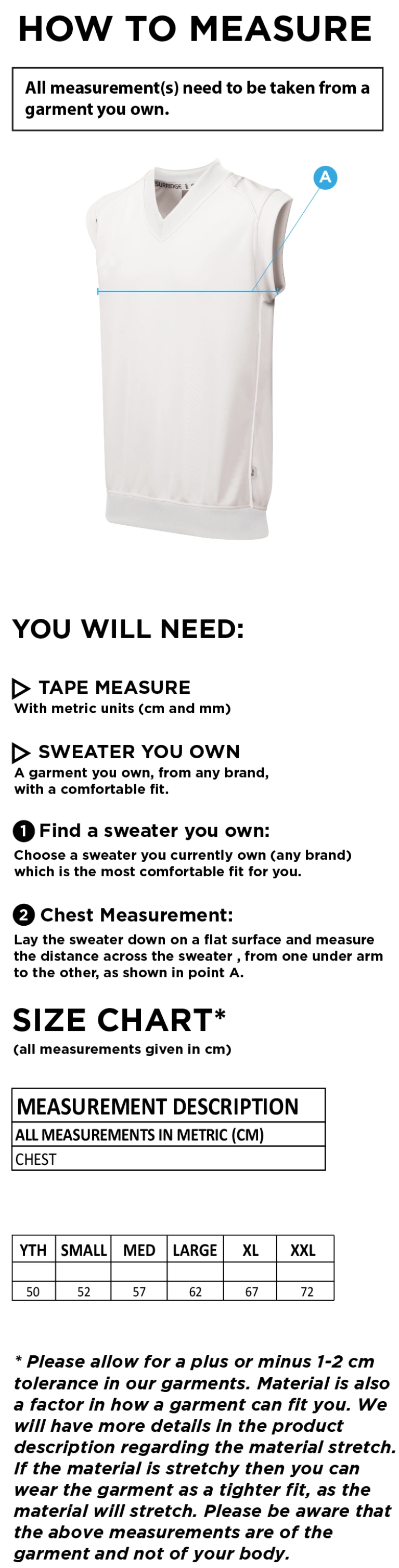 Tiffin Touring Society Curve Sleeveless Sweater - Size Guide