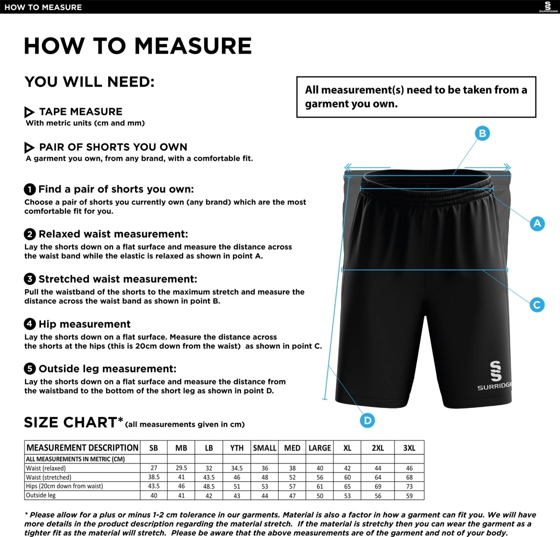 Tiffin Touring Society Blade Training Shorts - Size Guide