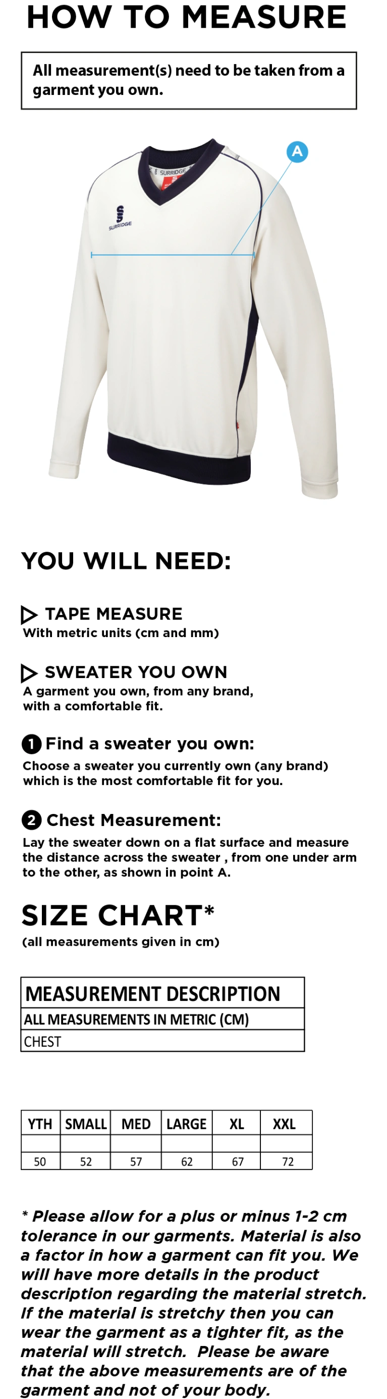 Tiffin Touring Society Curve Long Sleeved Sweater - Size Guide