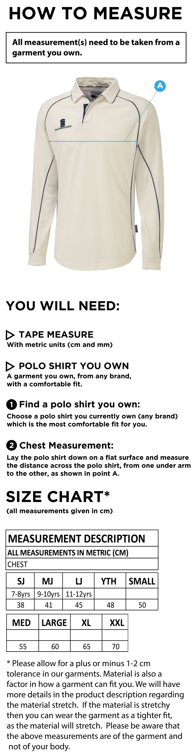 Tiffin Touring Society Premier Long sleeved Shirt - Size Guide